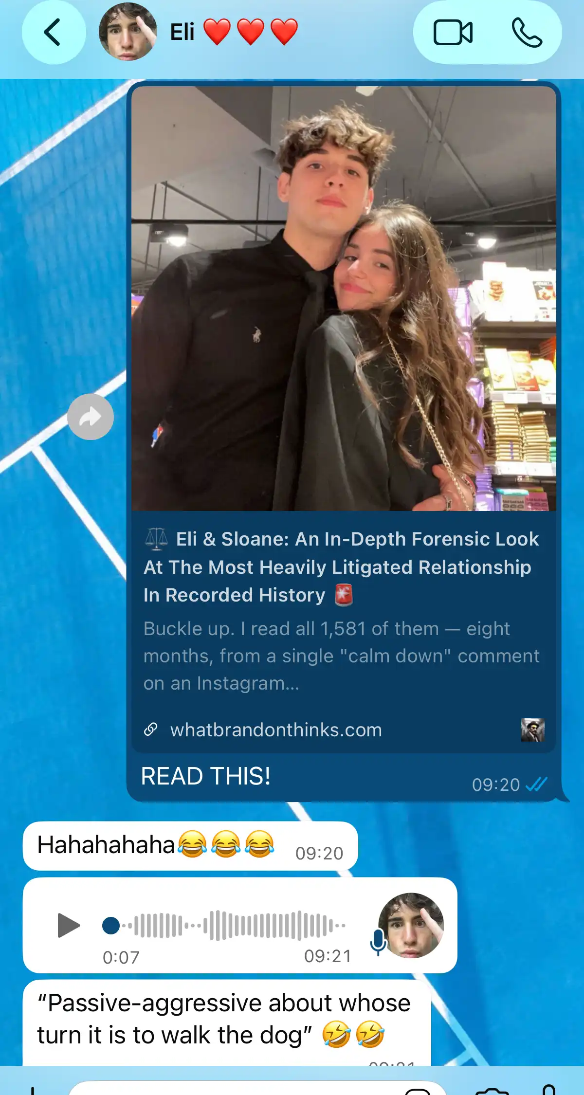 A couple on WhatsApp cracking up the second one of them shares their relationship report.