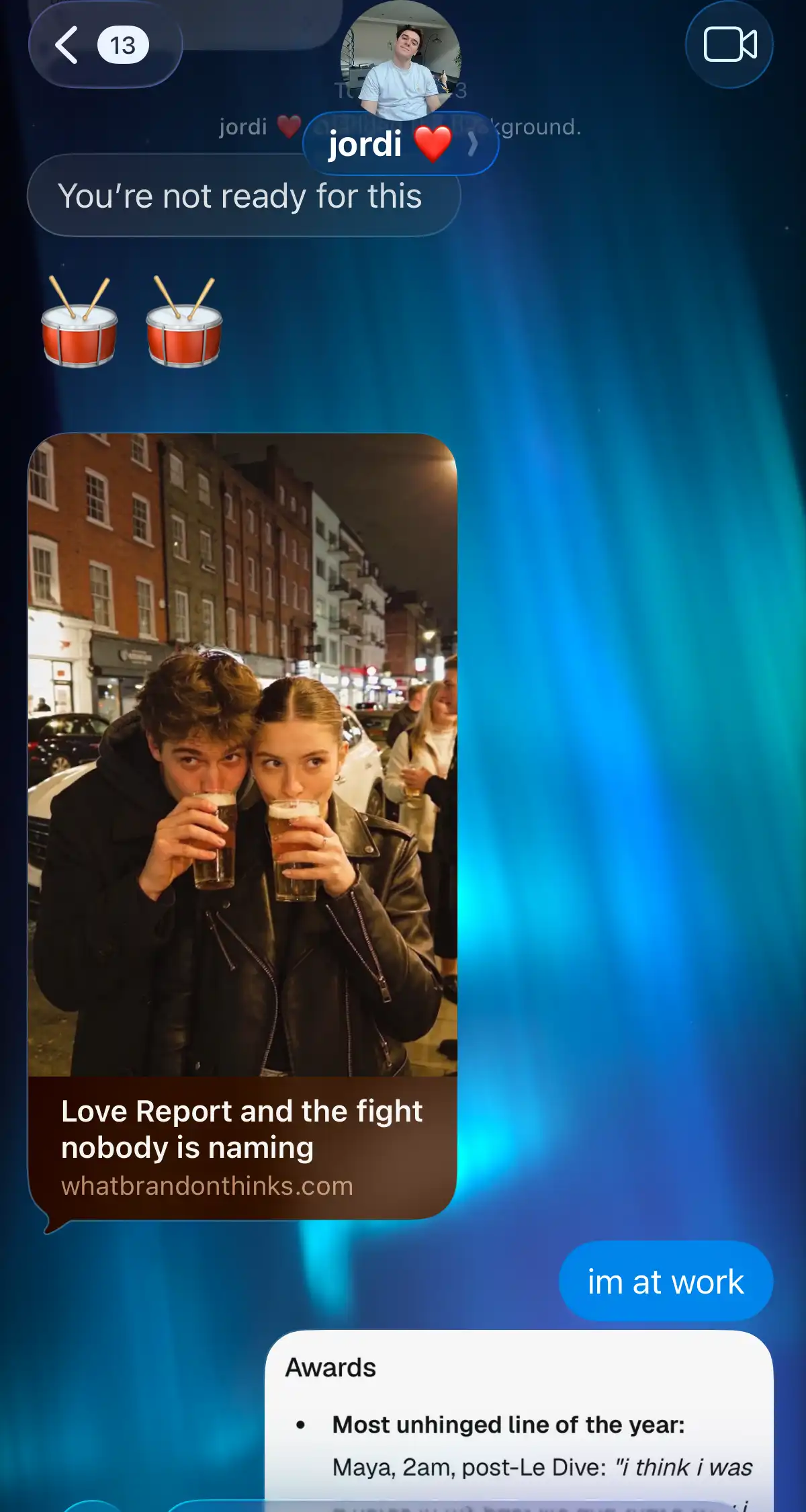 A couple reacting on iMessage as the report lands in their chat. (part 1)