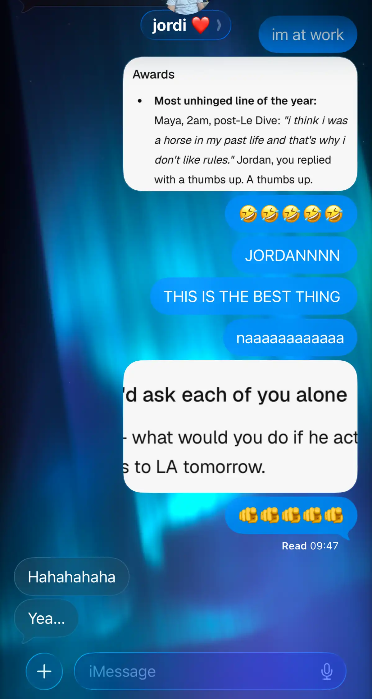 A couple reacting on iMessage as the report lands in their chat. (part 2)