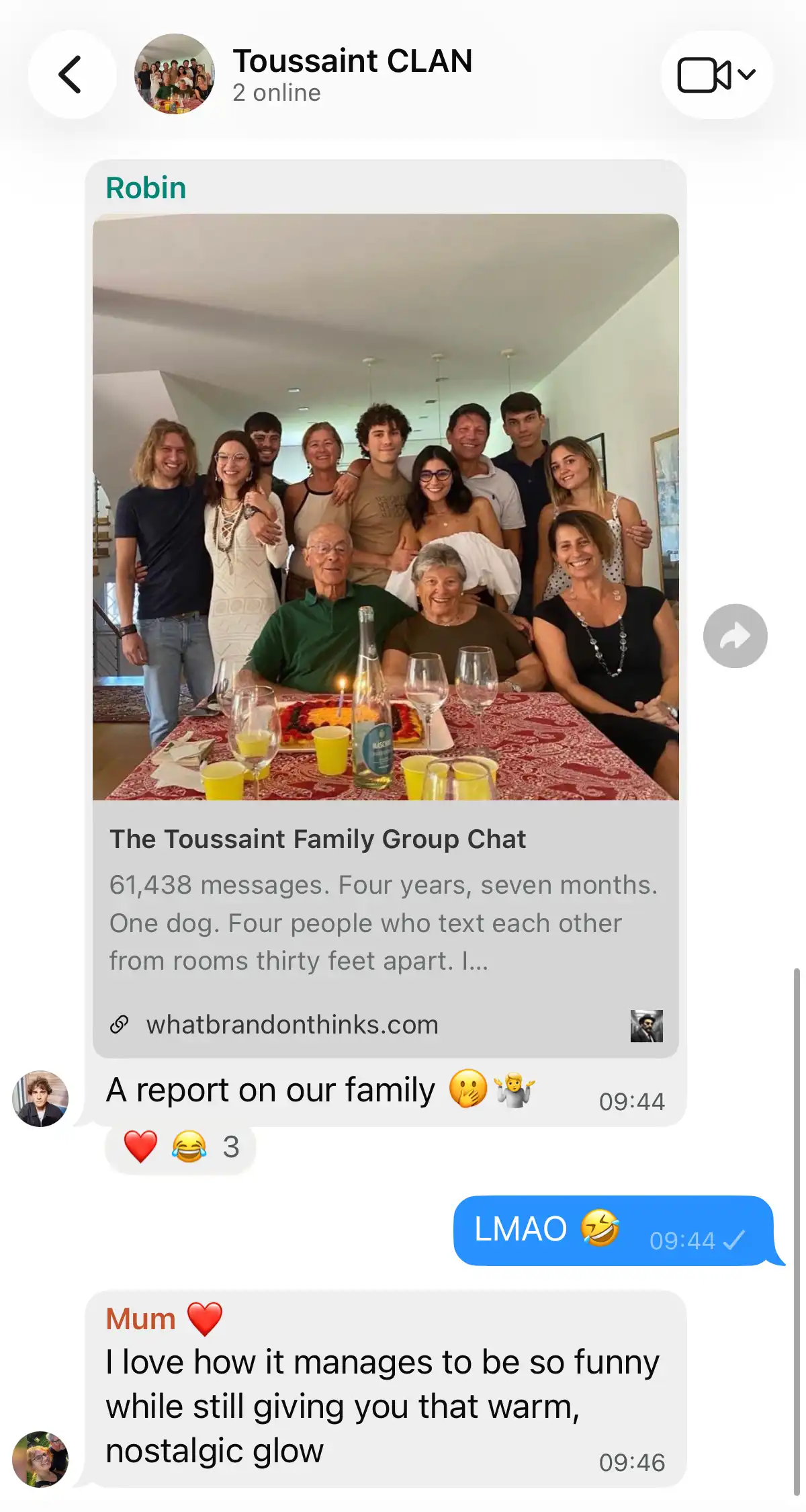 An extended-family WhatsApp group reacting the moment someone shares the report.