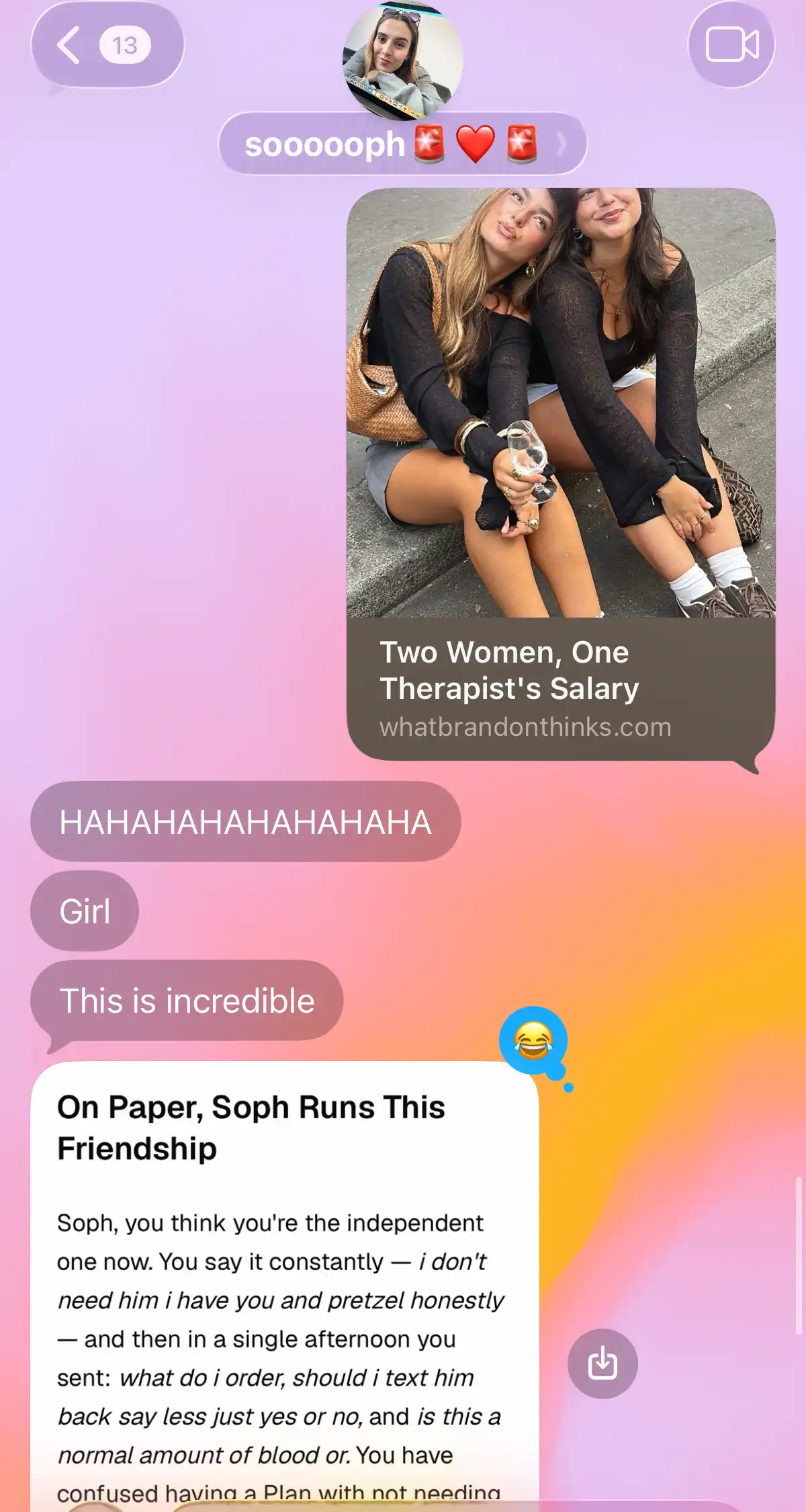 Two best friends glued to their iMessage the second one of them drops the report in. (part 1)