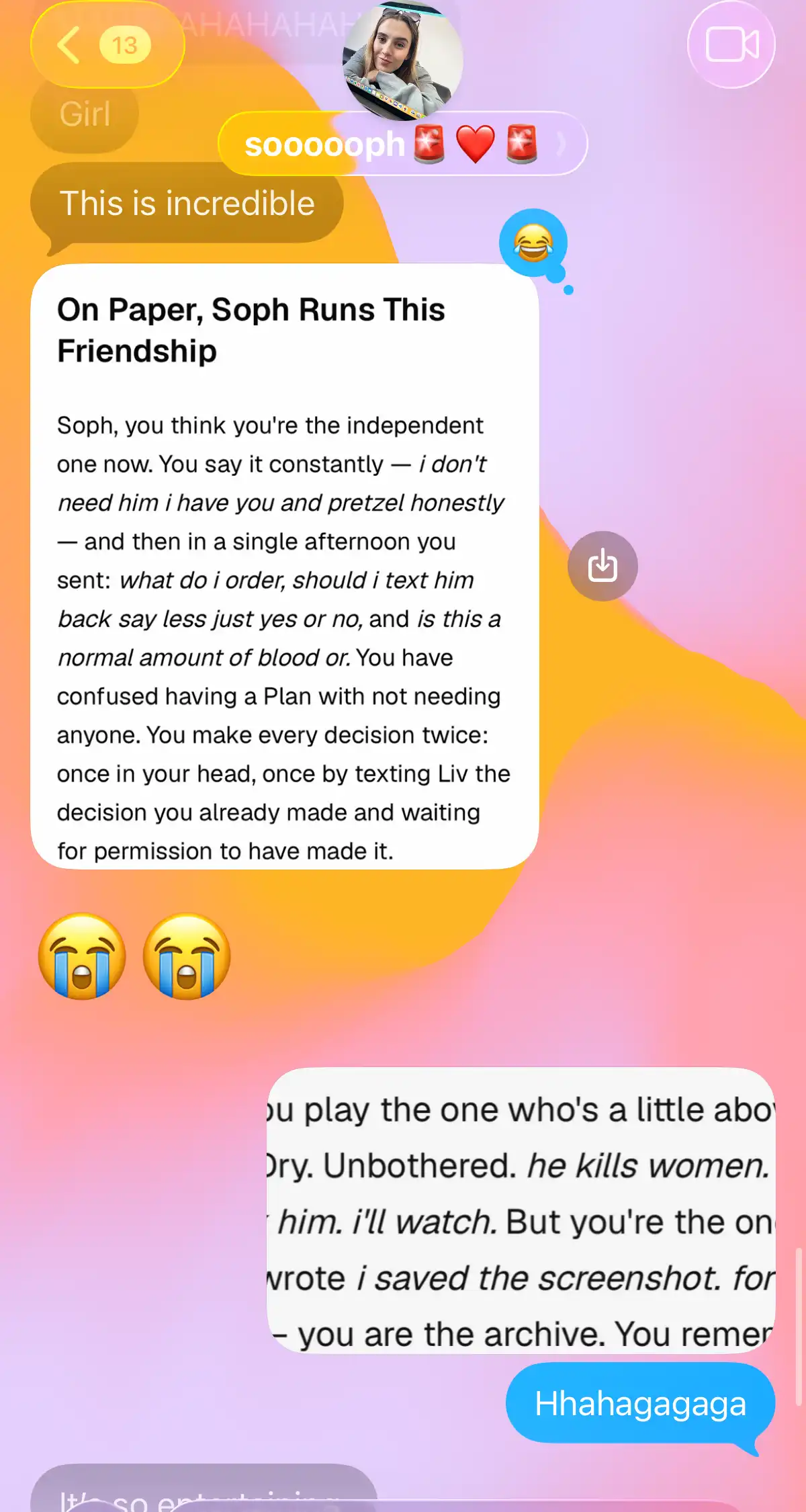 Two best friends glued to their iMessage the second one of them drops the report in. (part 2)